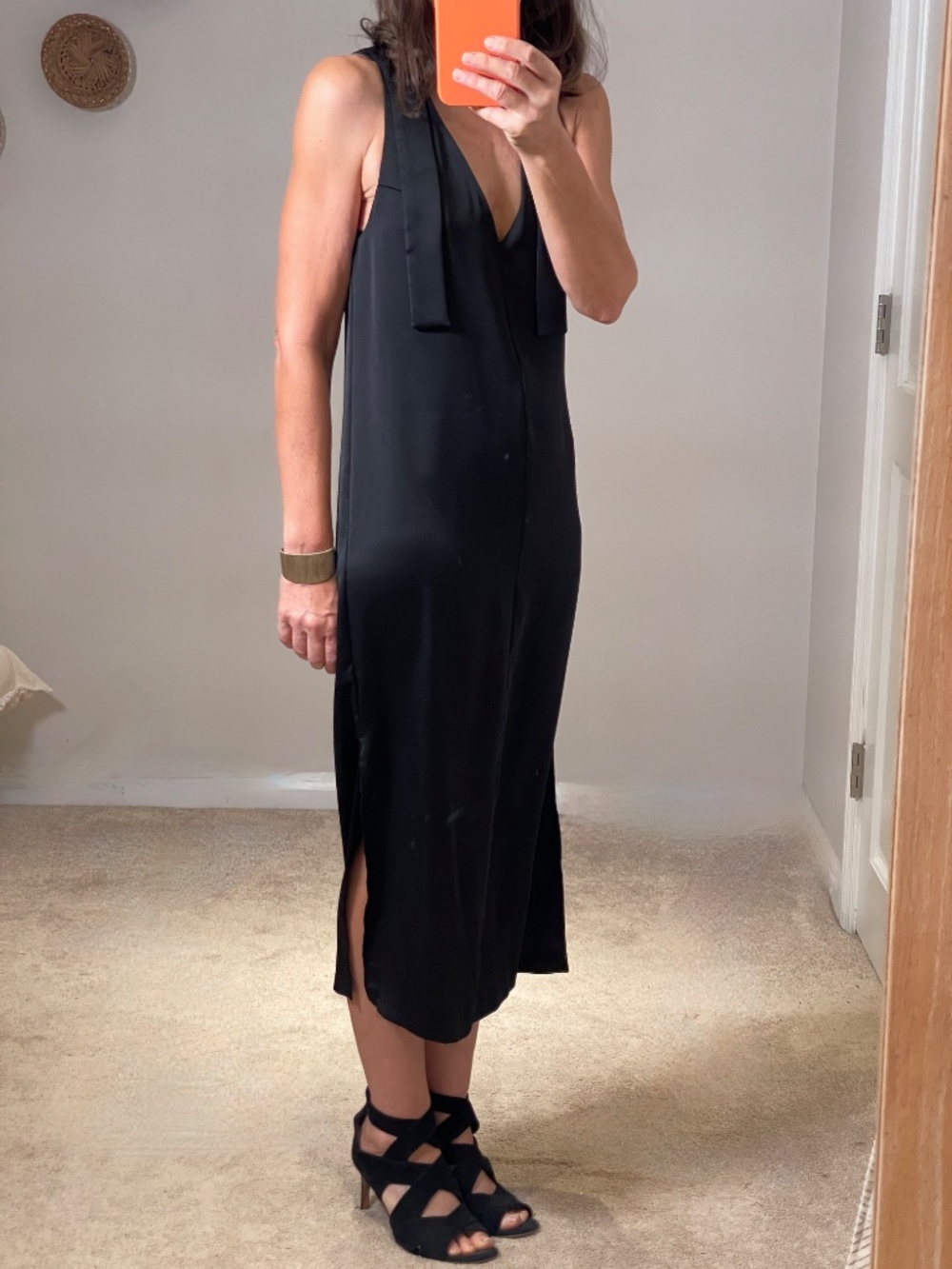 H&M black satin long fluid dress women 4 NWT